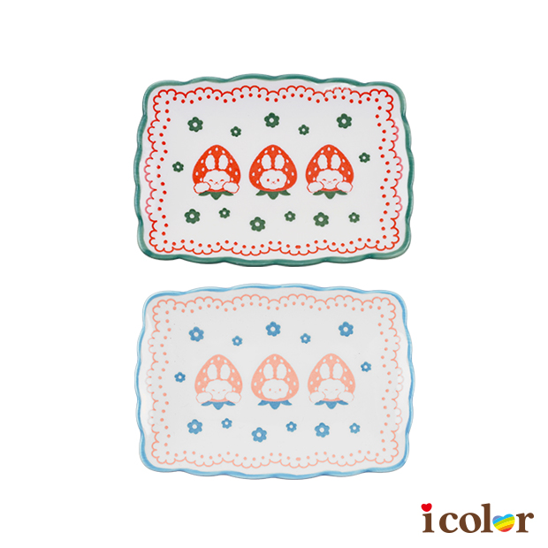 草莓兔長方形陶盤(11.5cm)