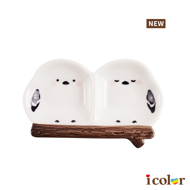 長尾山雀二連陶瓷盤(8cm)